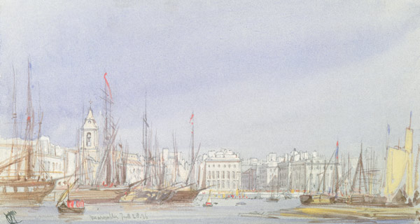 Marseilles, Shipping at Anchor and a Merchant Ship Becalmed, 28th July 1836 from William Callow
