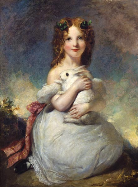 Portrait of Dora Louisa Grant holding a rabbit from William Dyce