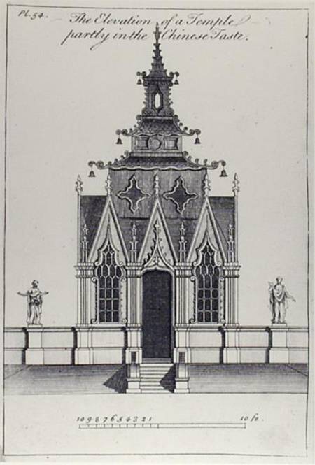 The Elevation of a temple partly in the Chinese Taste, from 'New Designs for Chinese Temples' from William Halfpenny