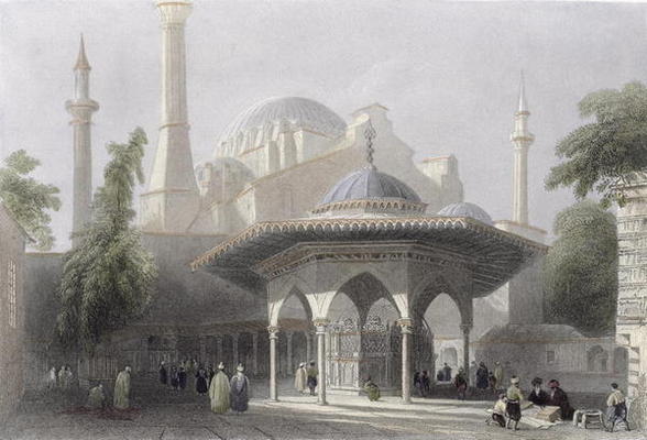 Court and Fountain of St. Sophia, Istanbul, engraved by J. Redaway, c.1850 (aquatint) from William Henry Bartlett