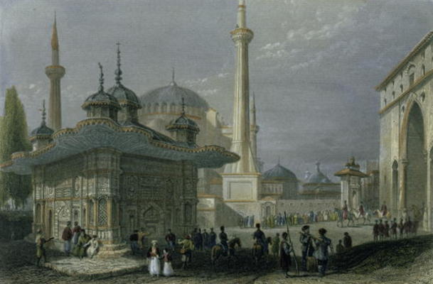 Fountain and Square of St. Sophia, Istanbul, engraved by T. Higham, c.1850 (aquatint) from William Henry Bartlett