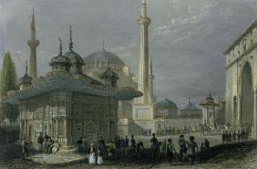 Fountain and Square of St. Sophia, Istanbul, engraved by T. Higham, c.1850 (aquatint)