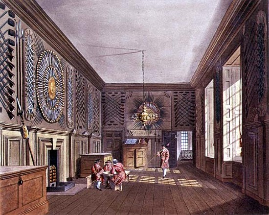 The Guard Chamber, St. James'' Palace from Pyne''s ''Royal Residences'' from William Henry Pyne