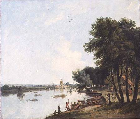 A View of the Thames at Chelsea with the Post Mill at Nine Elms beyond from William Hodges
