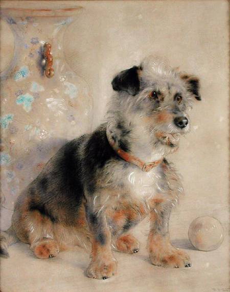 Terrier seated before a Canton Famille Rose Vase from William Huggins