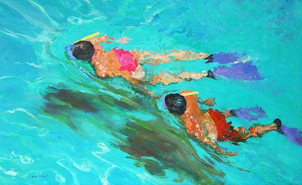 Snorkellers (oil on board) 