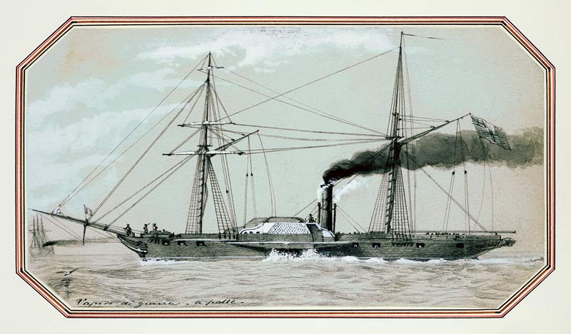 A paddle driven steam warship (pencil and wash, heightened with white) from William McConnell