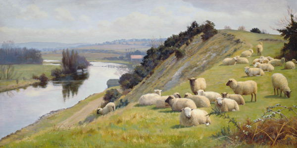 A Riverside Pasture with Sheep from William Sidney Cooper