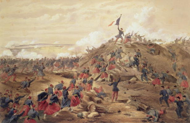 The Attack on the Malakoff, plate from 'The Seat of War in the East', pub. by Paul & Dominic Colnagh from William Simpson