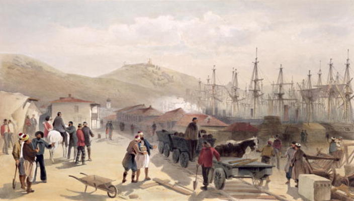 The Railway at Balaklava, plate from 'The Seat of War in the East', 1856 (colour litho) from William Simpson