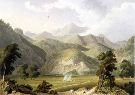 Approach to the Bore Ghaut, from a painting by Lt. Col. Johnson, engraved by T. Fielding and coloure from William Westall