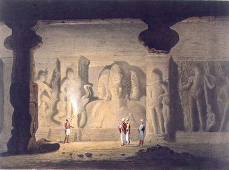 The Great Triad in the Cave Temple of Elephanta, near Bombay, in 1803, from Volume II of 'Scenery, C from William Westall