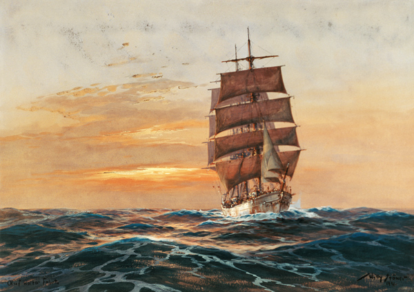 Ship under the setting sun from Willy Stöwer
