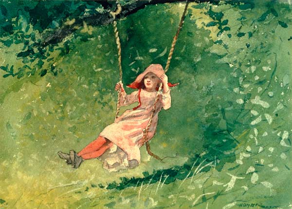 Girl on a Swing (w/c & pencil on paper) from Winslow Homer