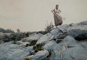 Young woman on rocks standing. from Winslow Homer