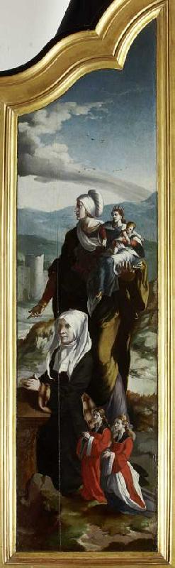Triptychon mit der Kreuzigung Christi, Heiligen und Stifterfamilie. Rechter Innenflügel: Stifterin m from Wojciech Styka