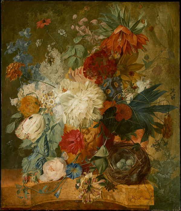Still Life with Bouquet of Flowers and Birds Nest from Wybrand Hendriks