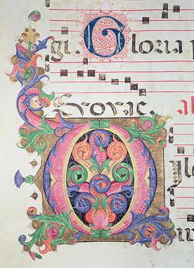 Missal 515 fol.146r Historiated initial 'O' decorated with foliage, detail from a Choir Book execute