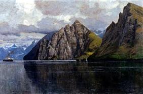 Nordlandfjord with a steamship